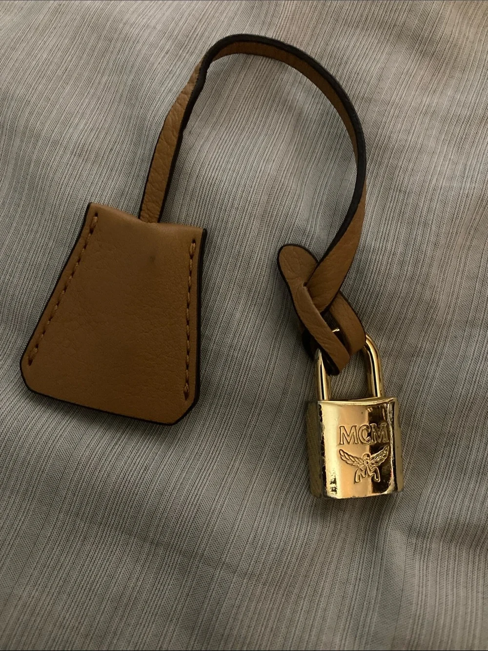 MCM Gold Padlock Key Charm with Tan Leather Clochette. With COA - Picture 2 of 4